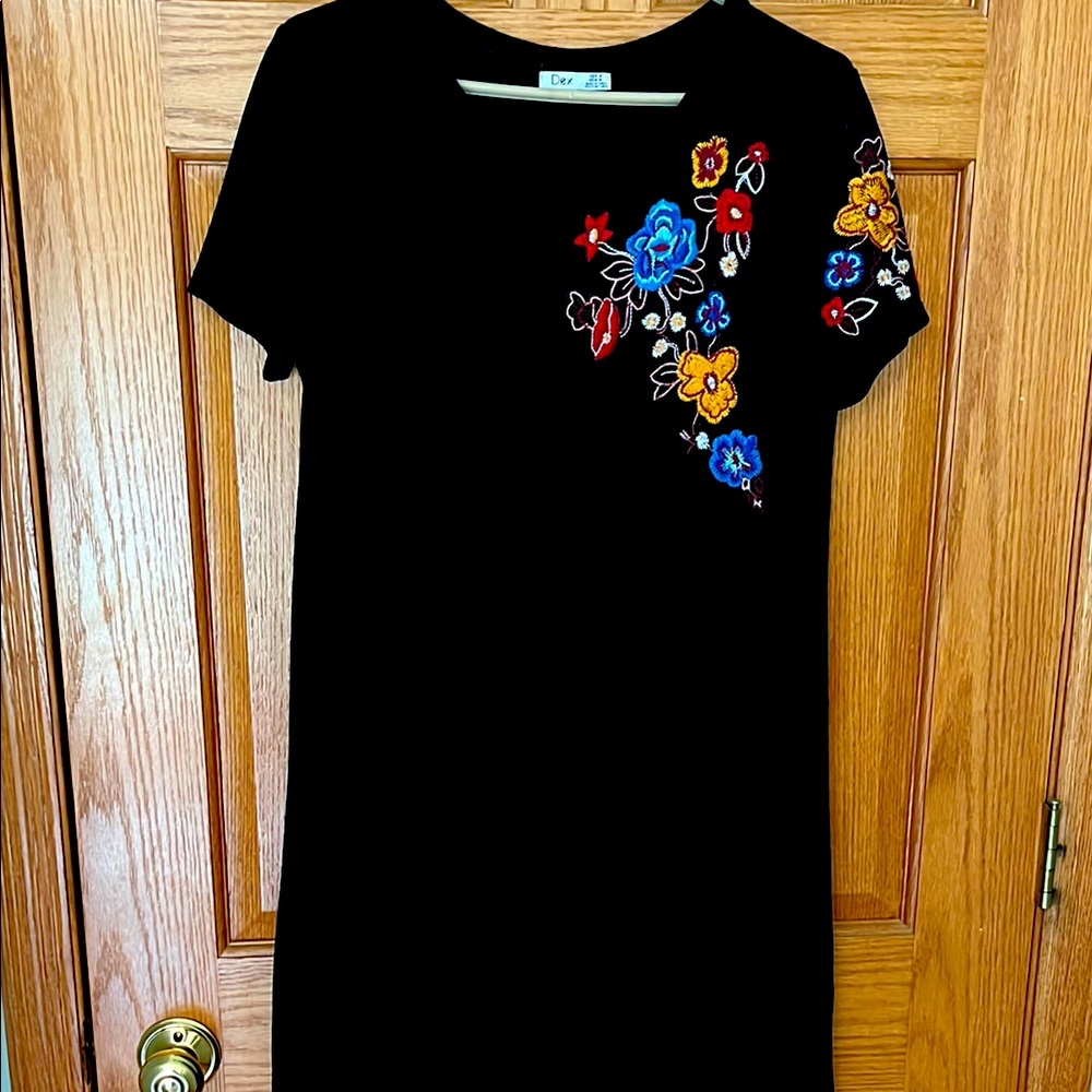 Black Dress with Colorful Floral Embroidery